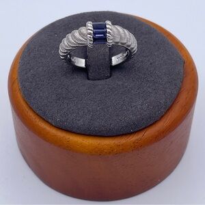 Judith Ripka Sterling Silver 925 Textured Ring Blue Sapphire Baguette Size 8